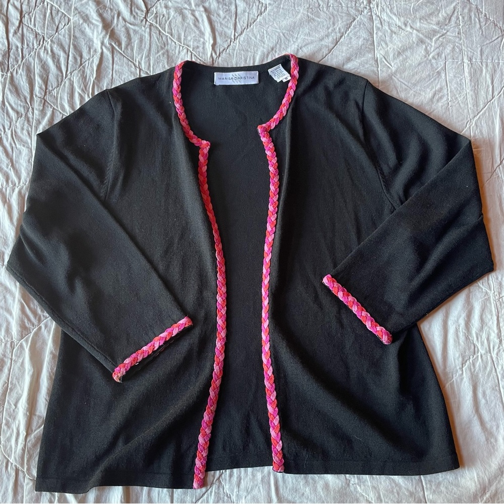 Marisa Cristina Woman's Cardigan With Pink Rope Trim‎ Size Small